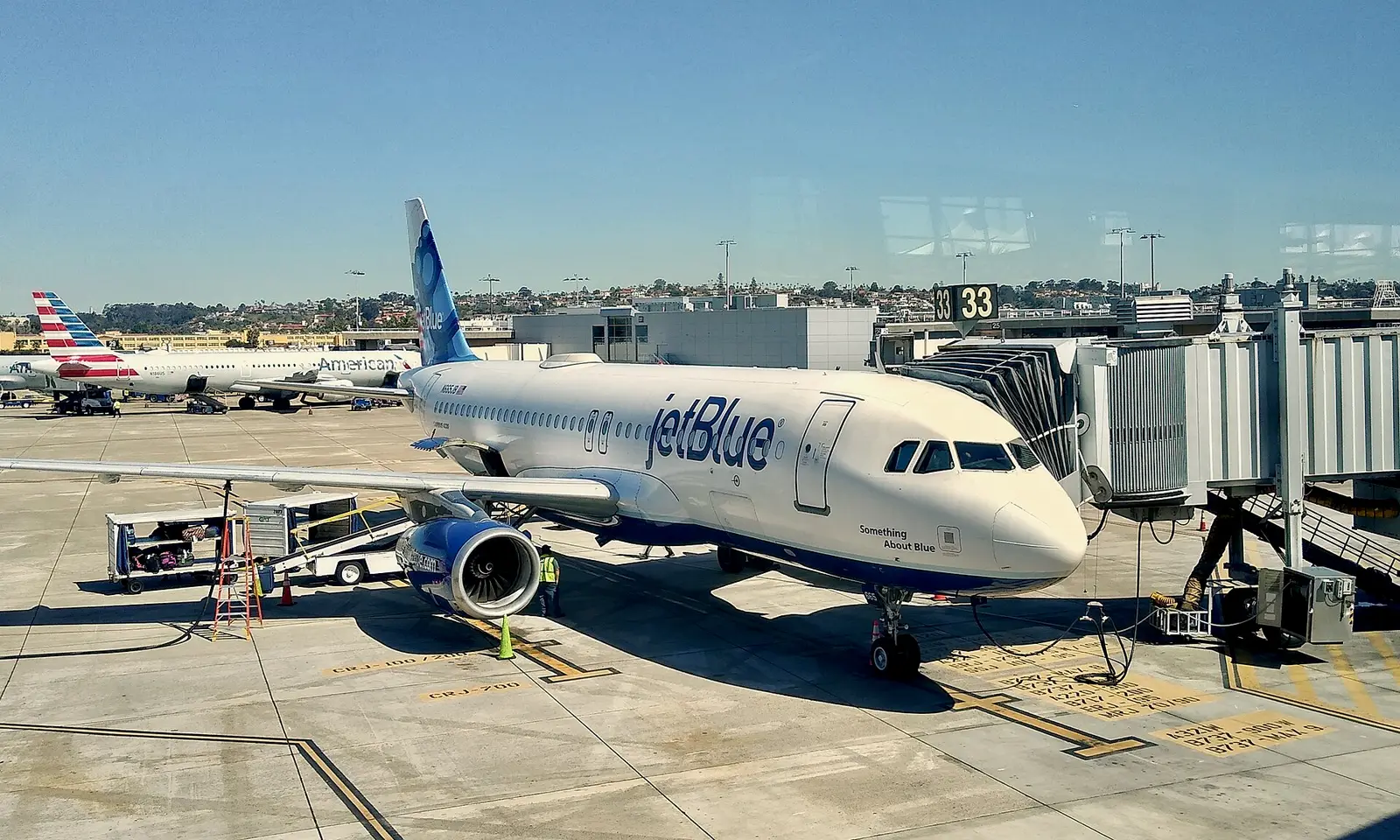 A JetBlue jet at San Diego International Airport