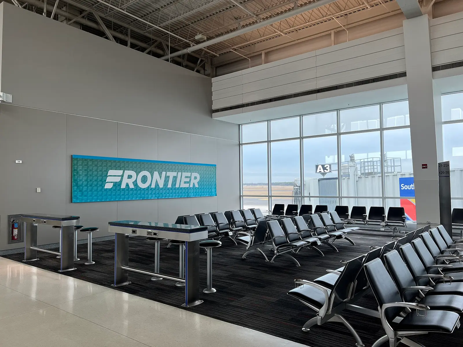 Passengers in the terminal at Long Island MacArthur Airport