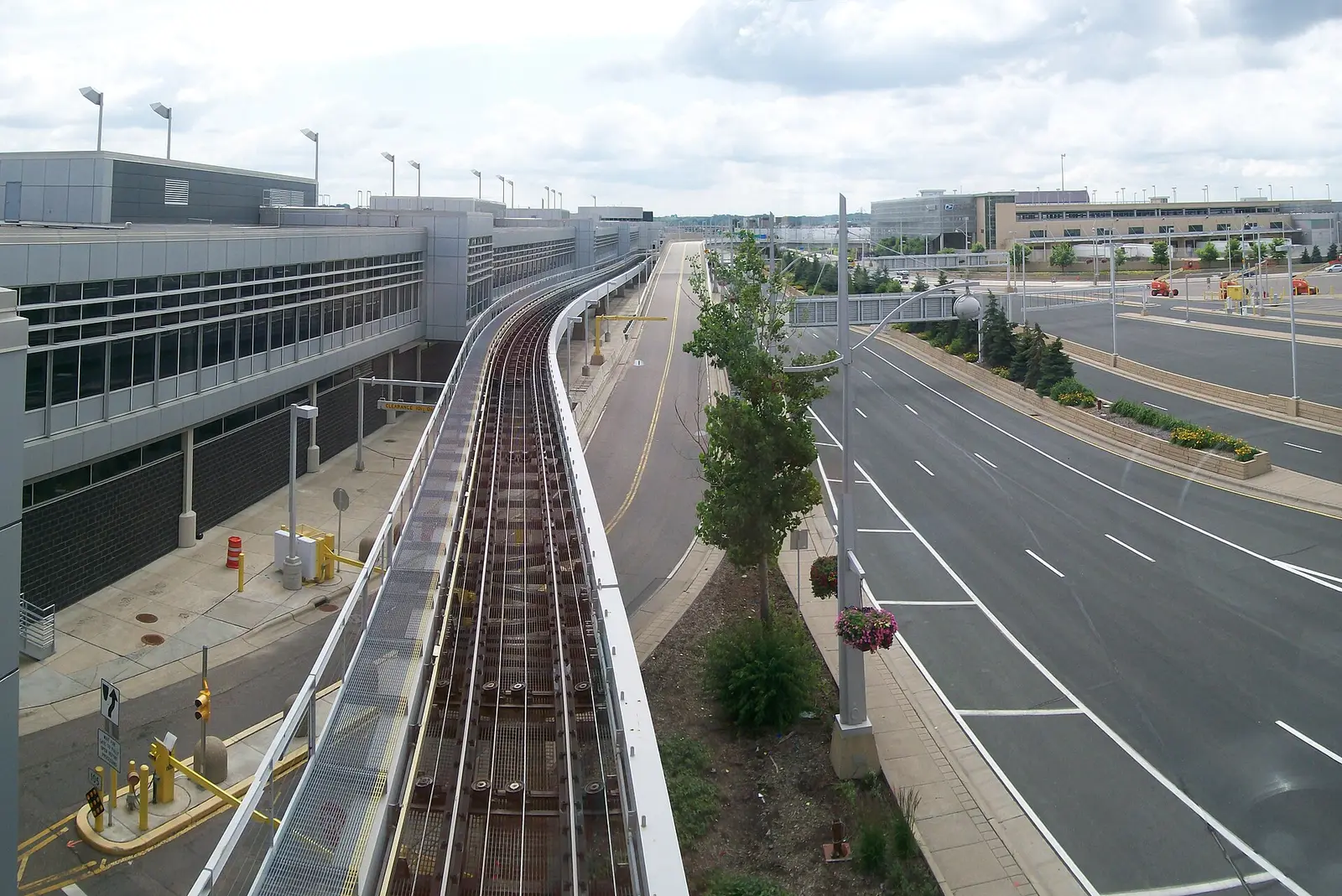 Terminal buildings and the airport tram line at Minneapolis-Saint Paul International Airport